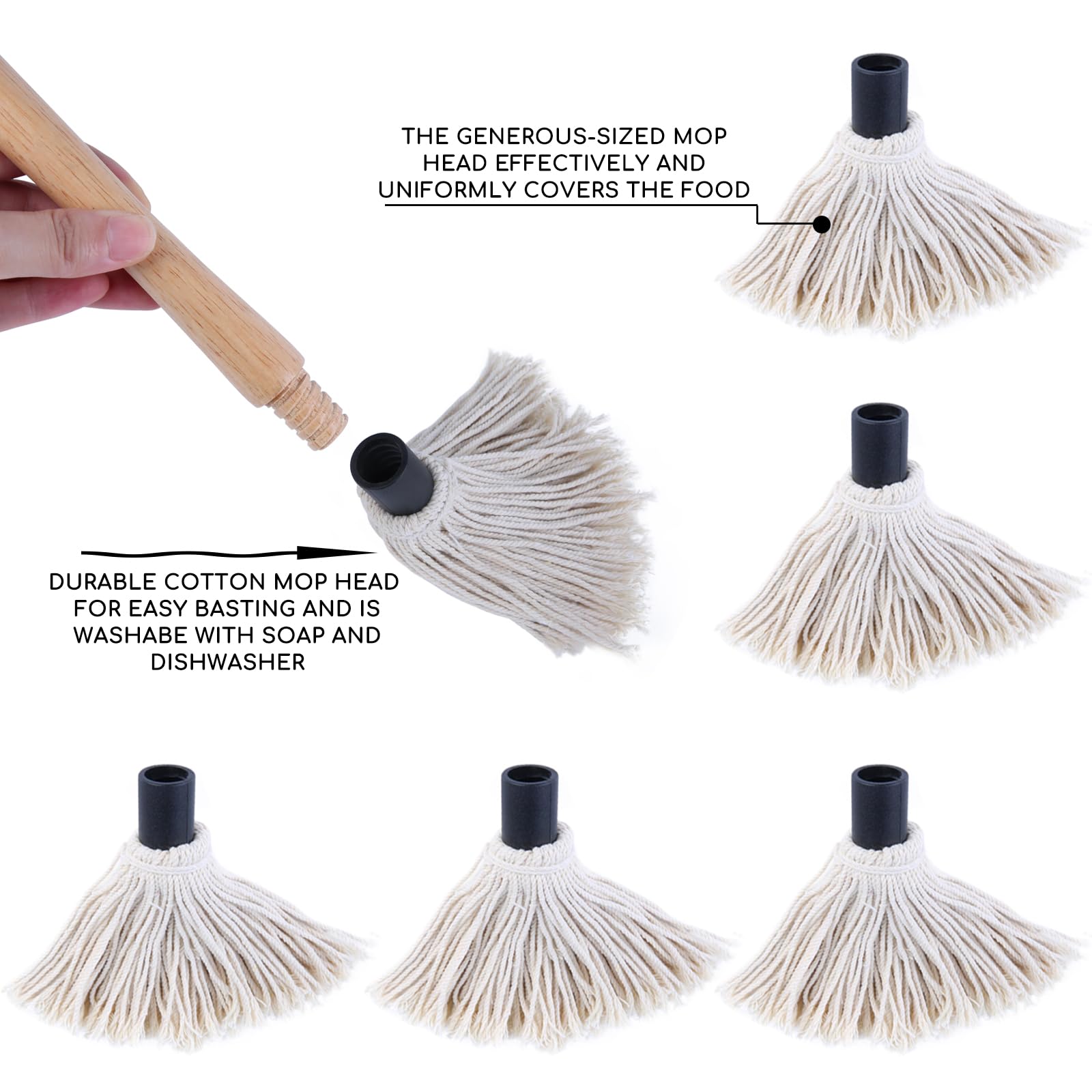 Donxote BBQ mop with wooden handle keeps hands away from heat during grilling