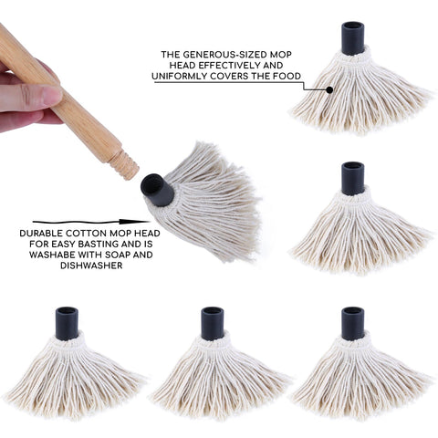 Donxote BBQ mop with wooden handle keeps hands away from heat during grilling