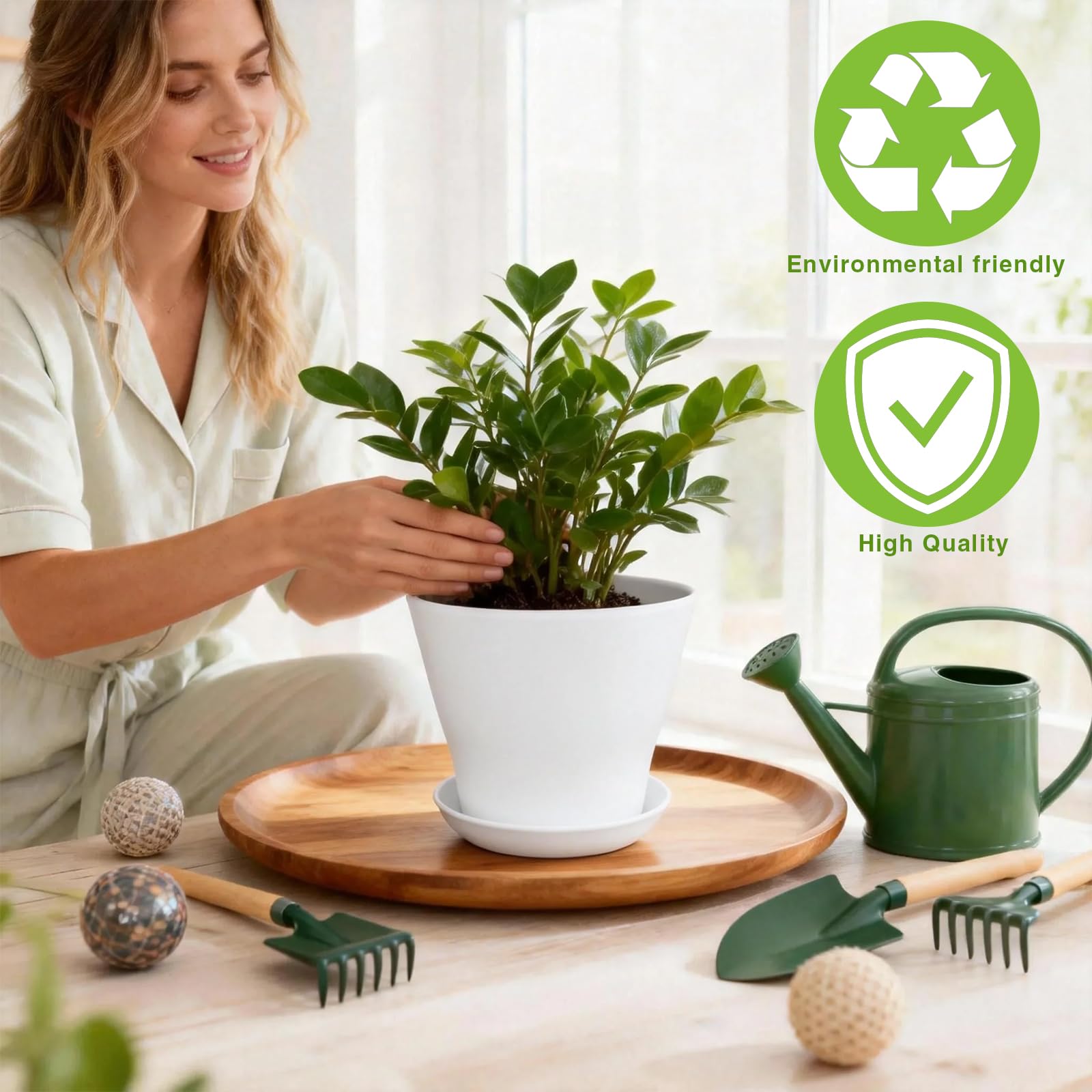 Compact, colorful design complements desks, windowsills, patios, and greenhouses.