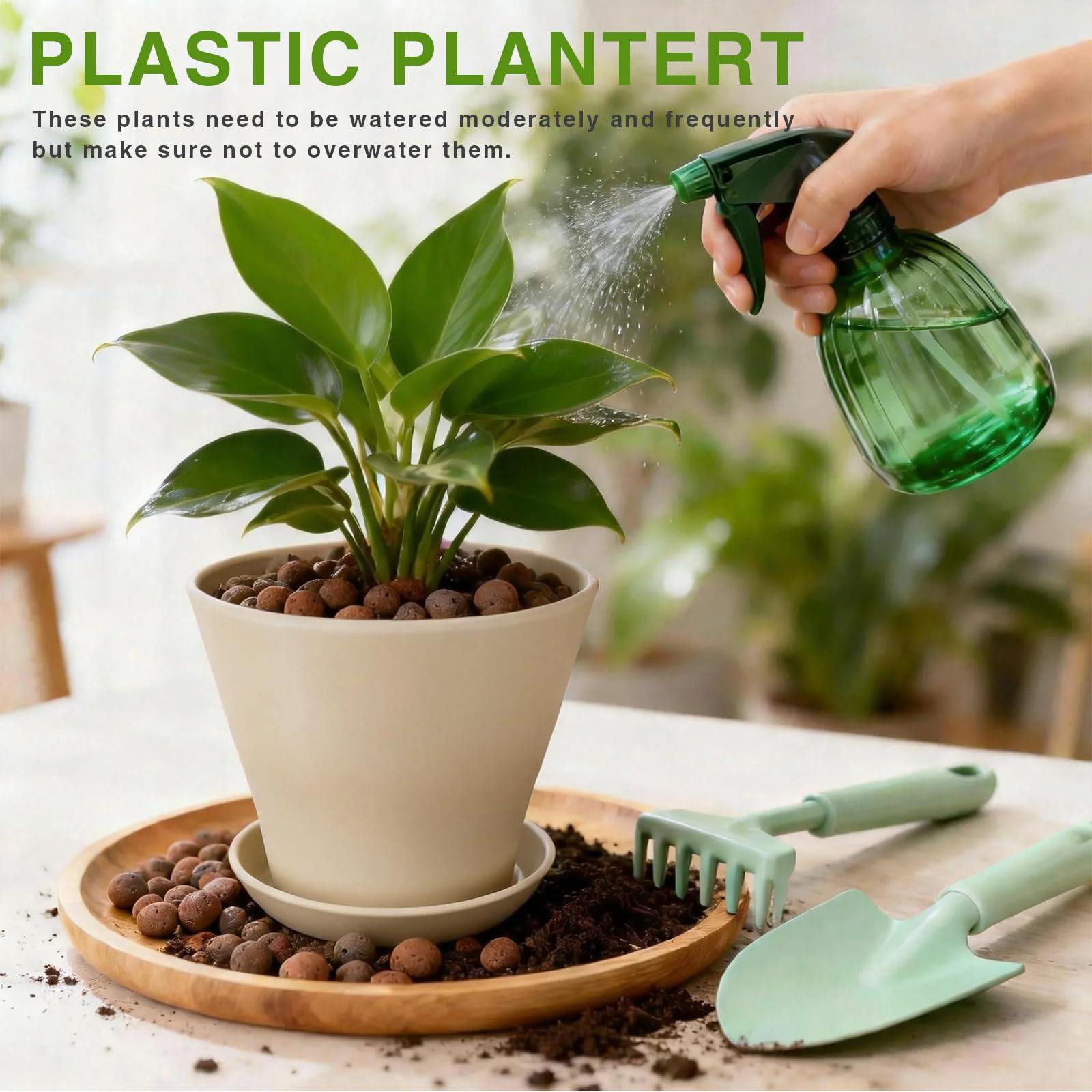 Sturdy, lightweight plastic suitable for indoor and outdoor gardening.