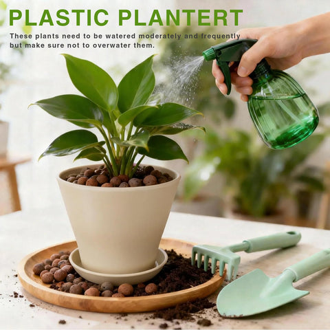 Sturdy, lightweight plastic suitable for indoor and outdoor gardening.
