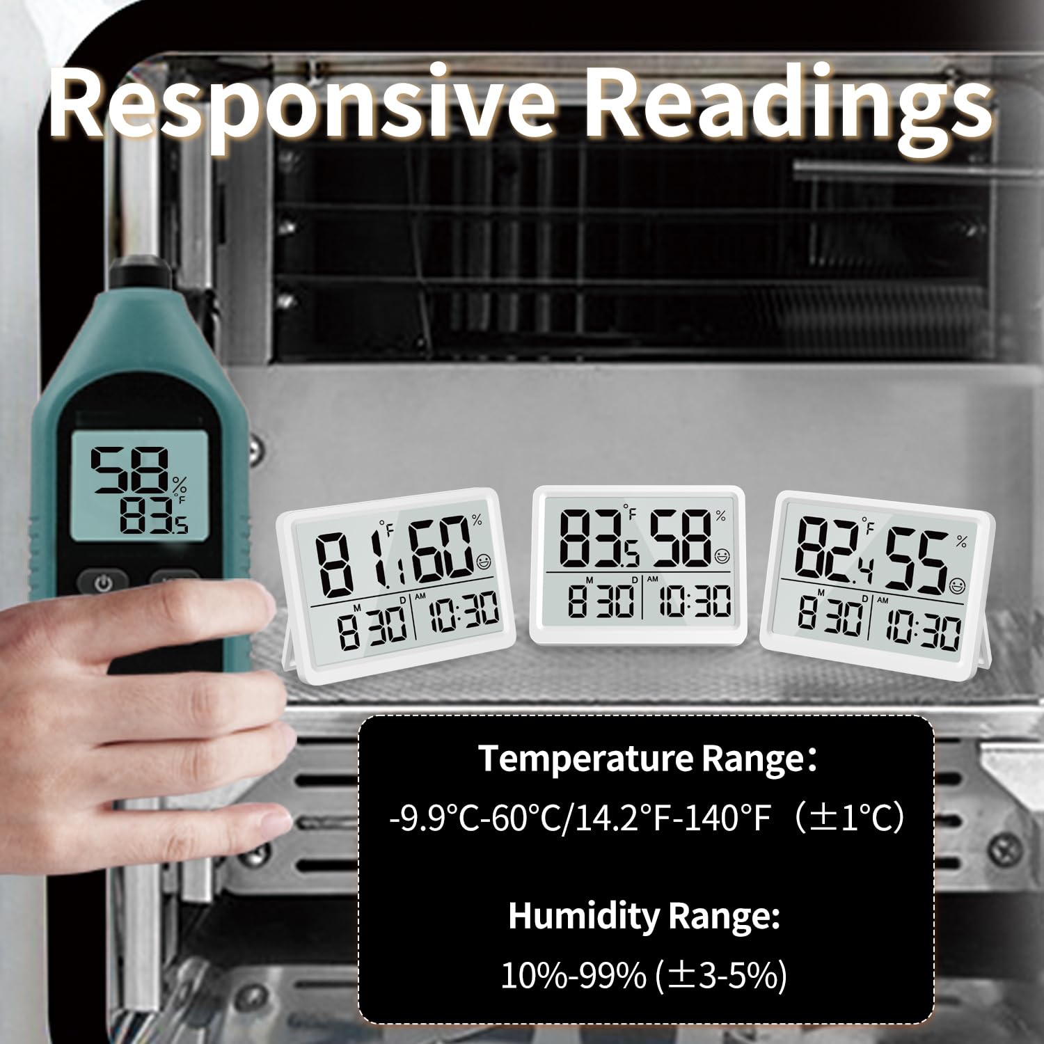 DOOMAY date and clock display helps track daily temperature trends.