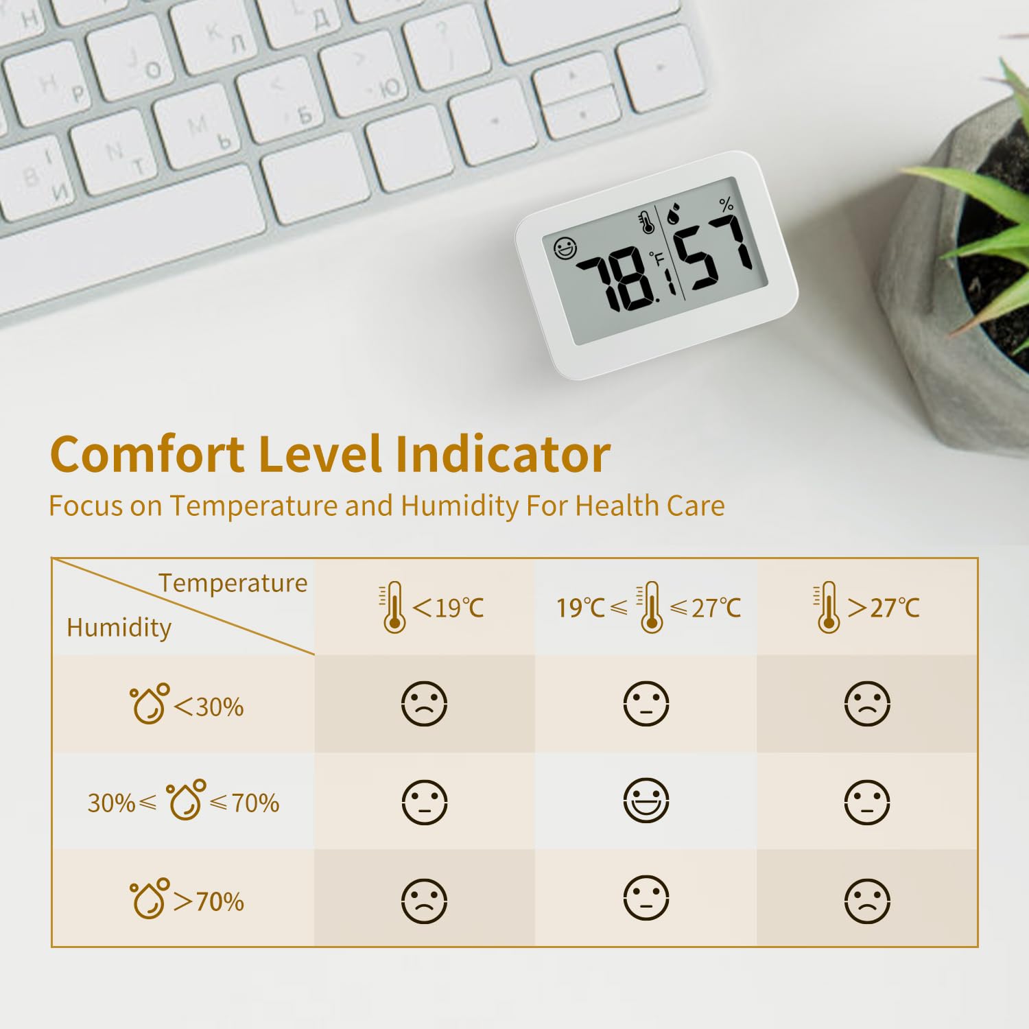 DOOMAY compact hygrometer front view highlighting clear, readable digits.