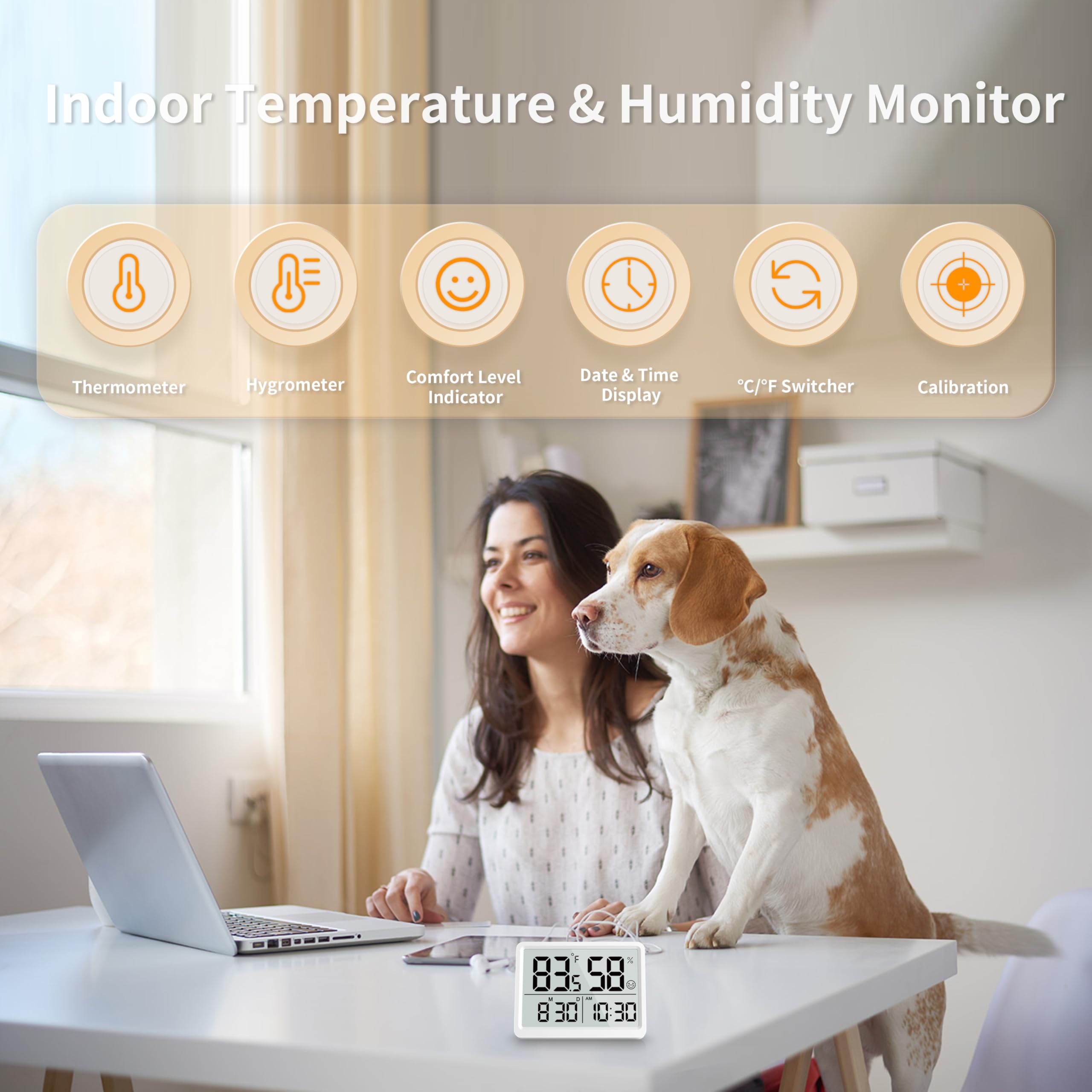 DOOMAY indoor hygrometer reveals precise temperature readings and humidity levels.