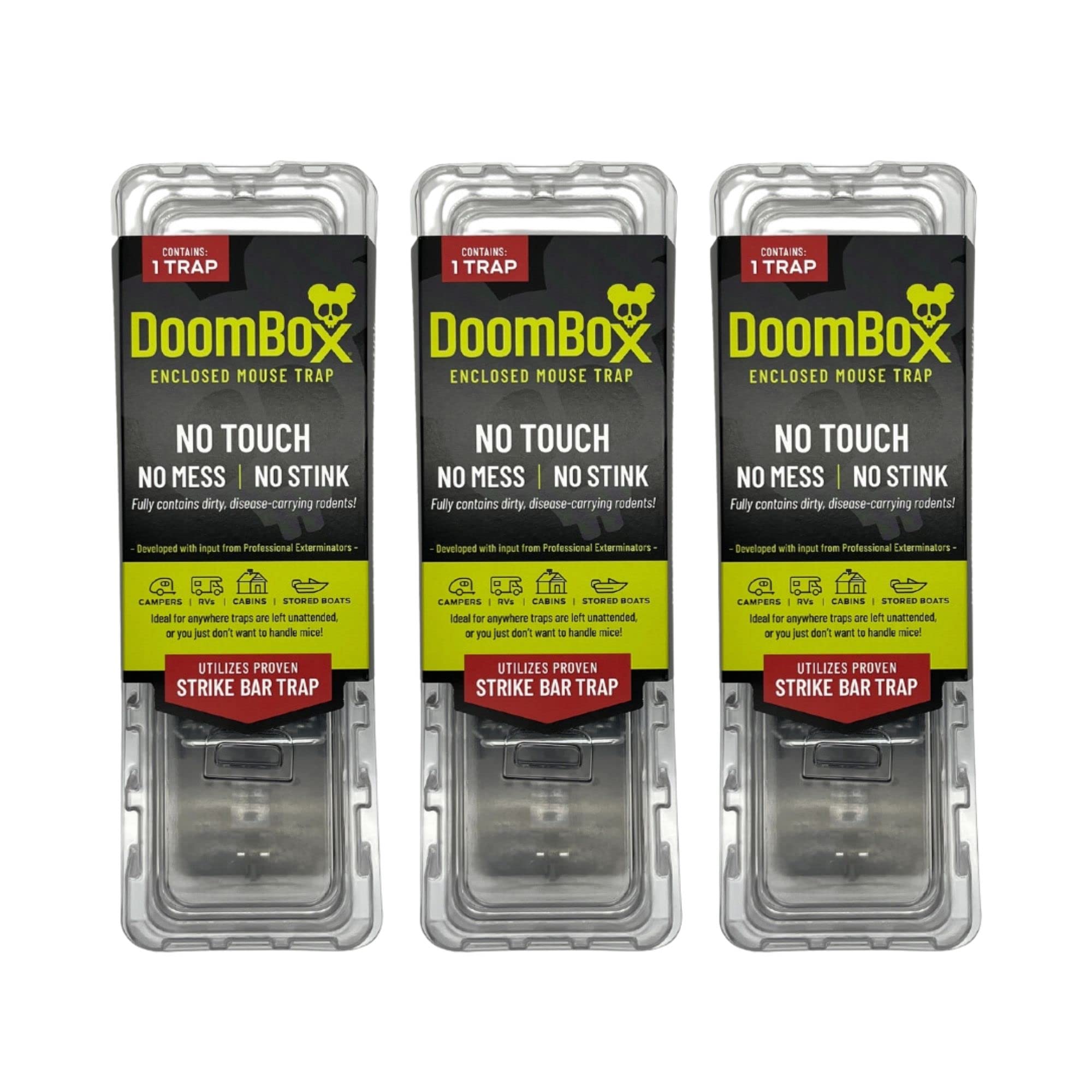 DoomBox See-It-All design lets you watch the trap without opening, reducing mess.