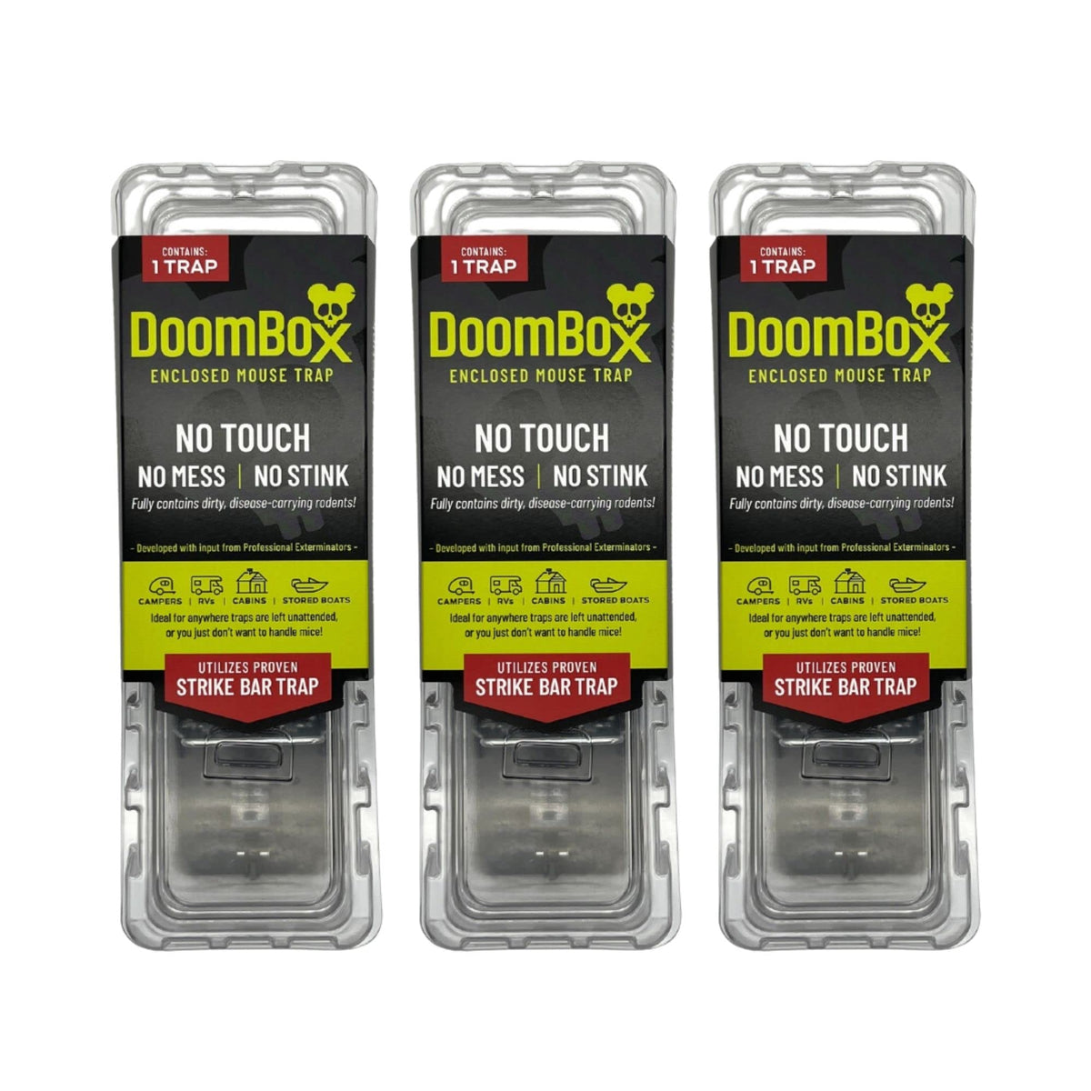 DoomBox See-It-All design lets you watch the trap without opening, reducing mess.