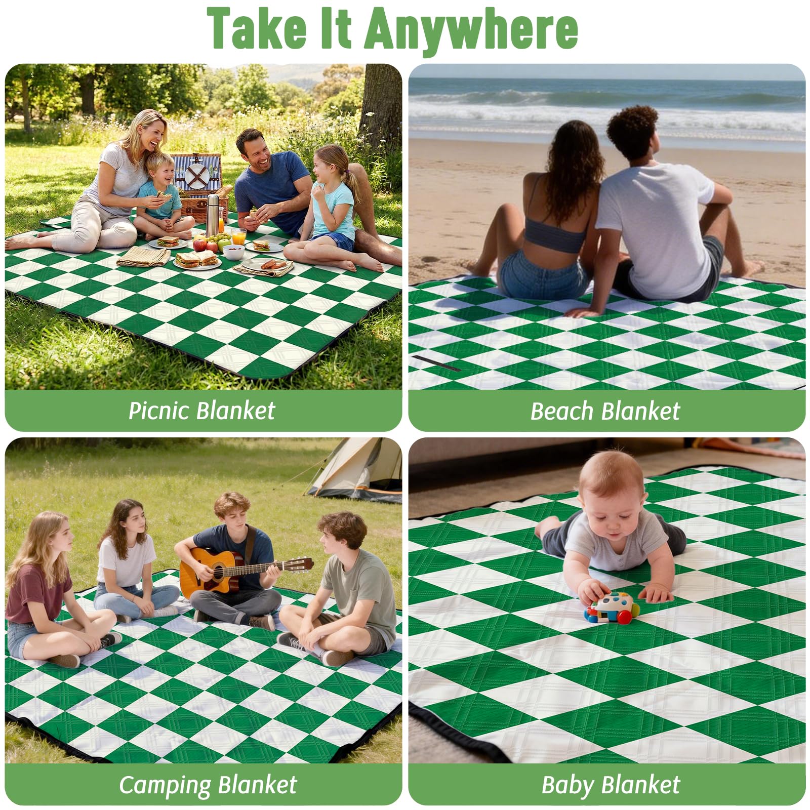 Doonly green color blanket blends with outdoor lawns and beaches