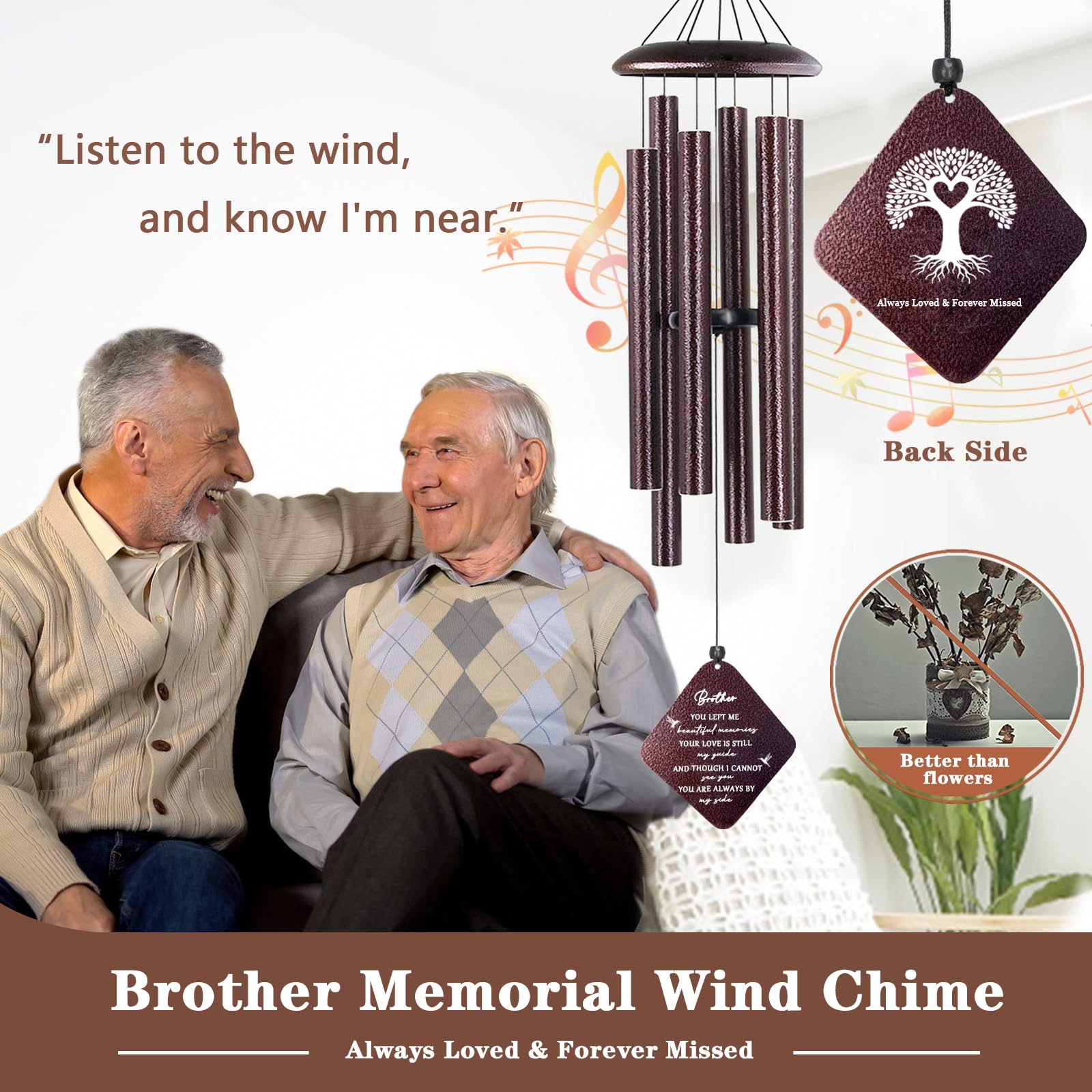 Doopeer bronze wind chime six tubes tuned for calming melodies in breezes.