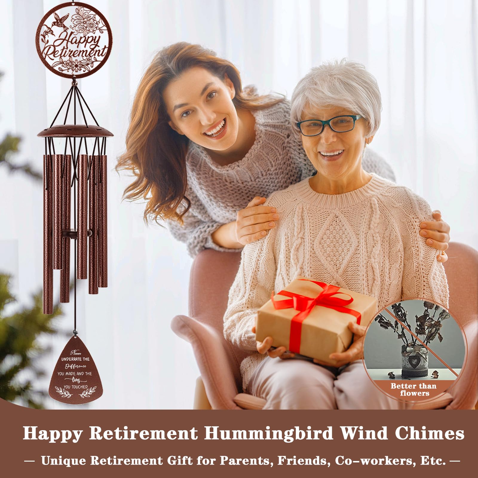 Doopeer 37in hummingbird wind chime close-up with durable tubes.