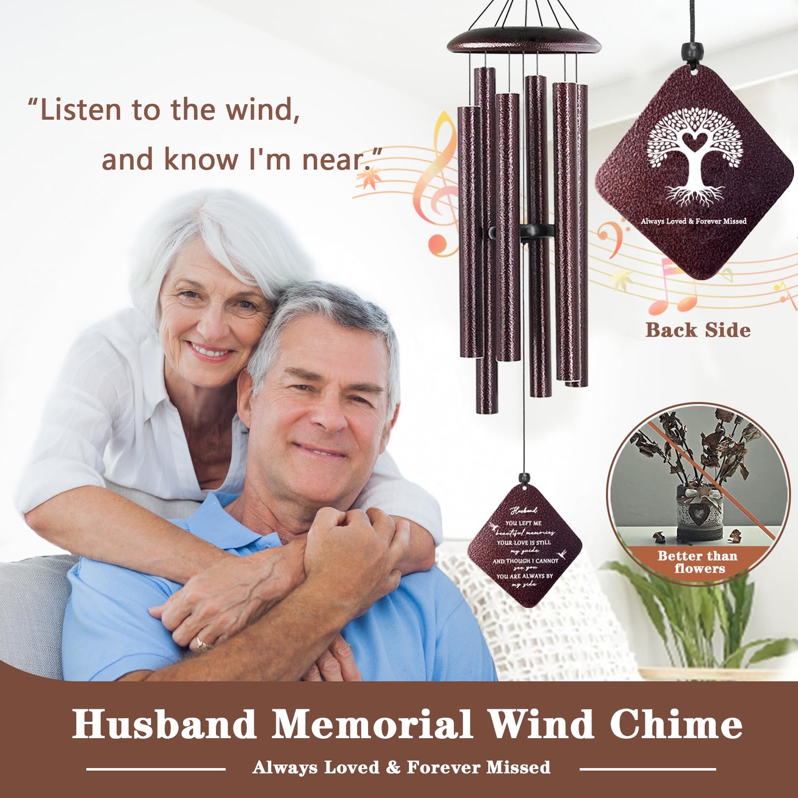 Doopeer husband memorial wind chime with six tubes for heartfelt garden remembrance.