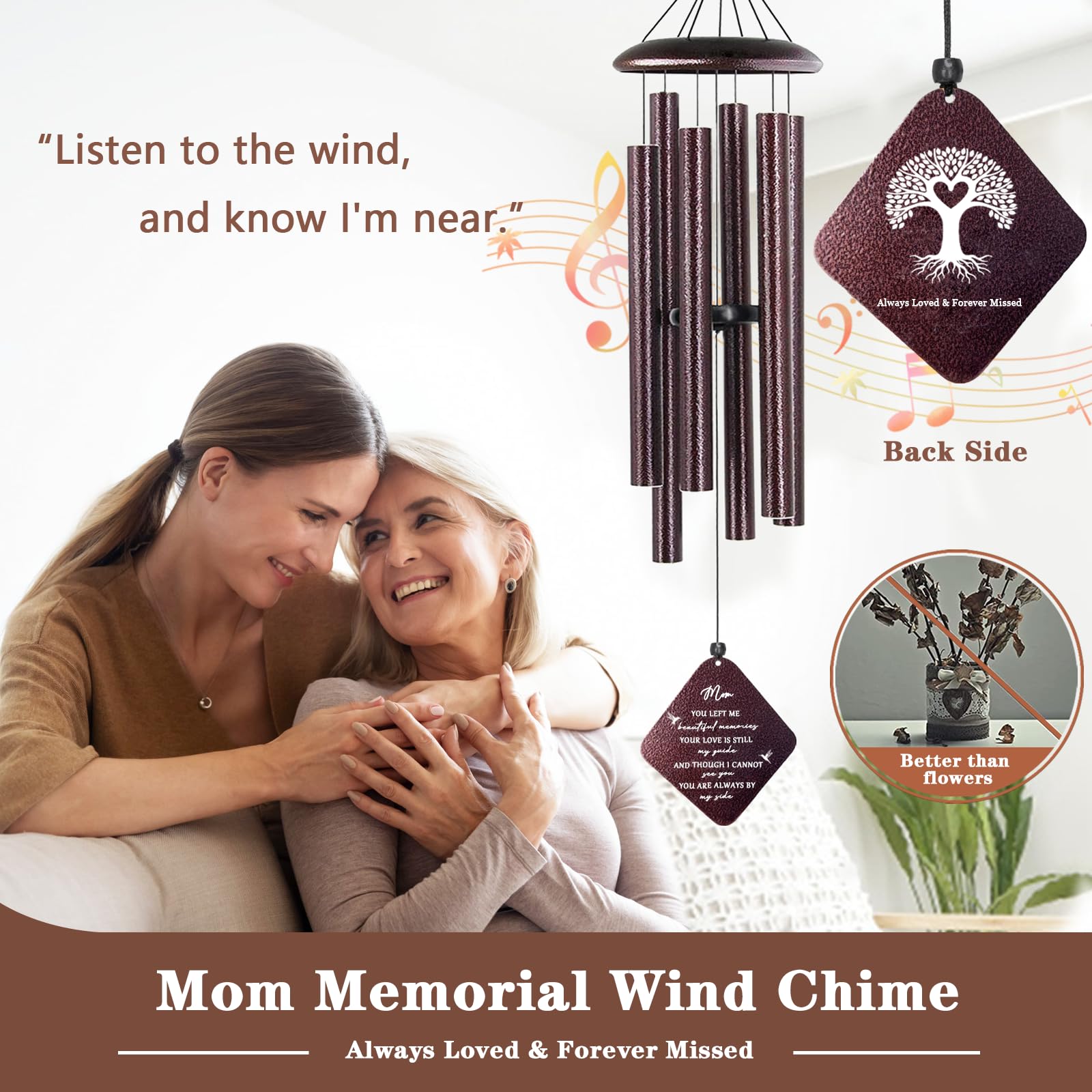 Doopeer memorial wind chime with leaf catcher and bronze finish.