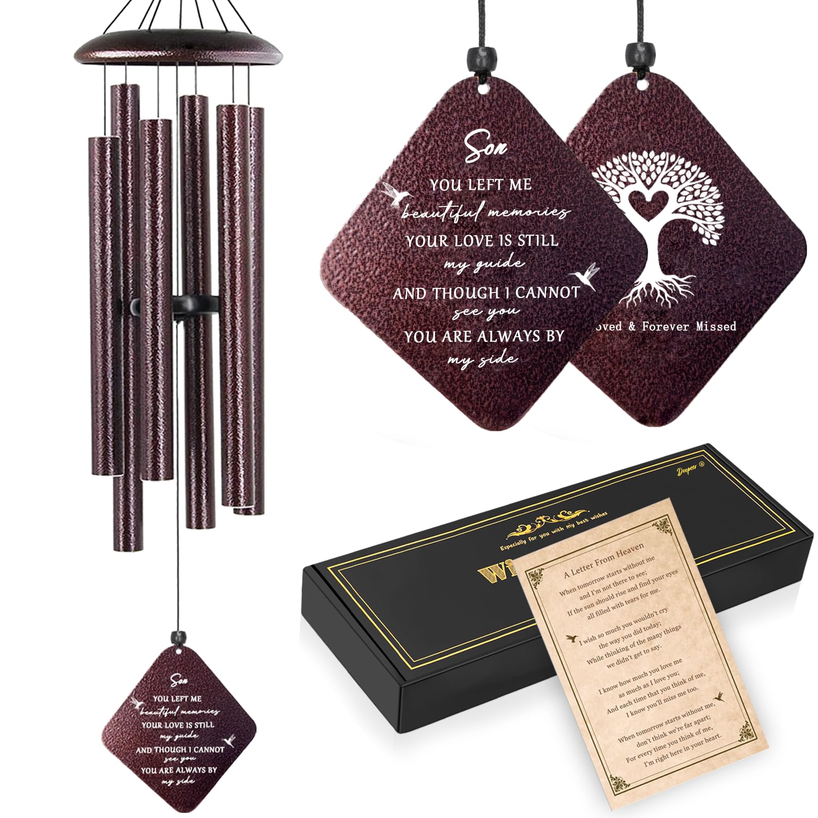 Doopeer memorial wind chimes with 32-inch bronze finish on porch evoke remembrance and calm.