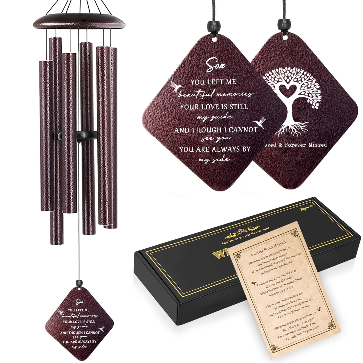 Doopeer memorial wind chimes with 32-inch bronze finish on porch evoke remembrance and calm.