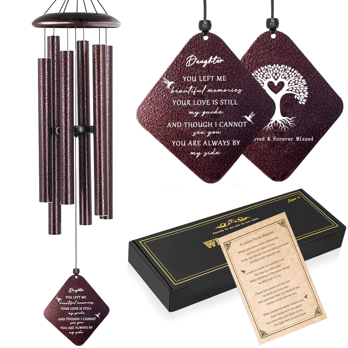 Doopeer memorial wind chimes bronze closeup, durable outdoor finish.