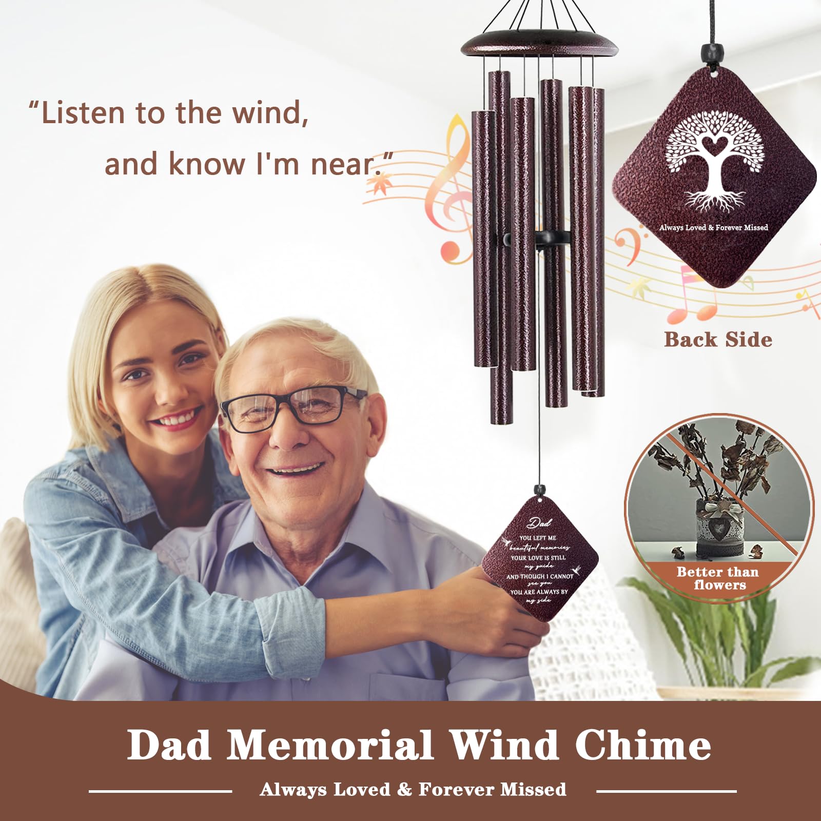 Doopeer wind chimes bronze memorial for loss of father, adds peaceful soundscape.