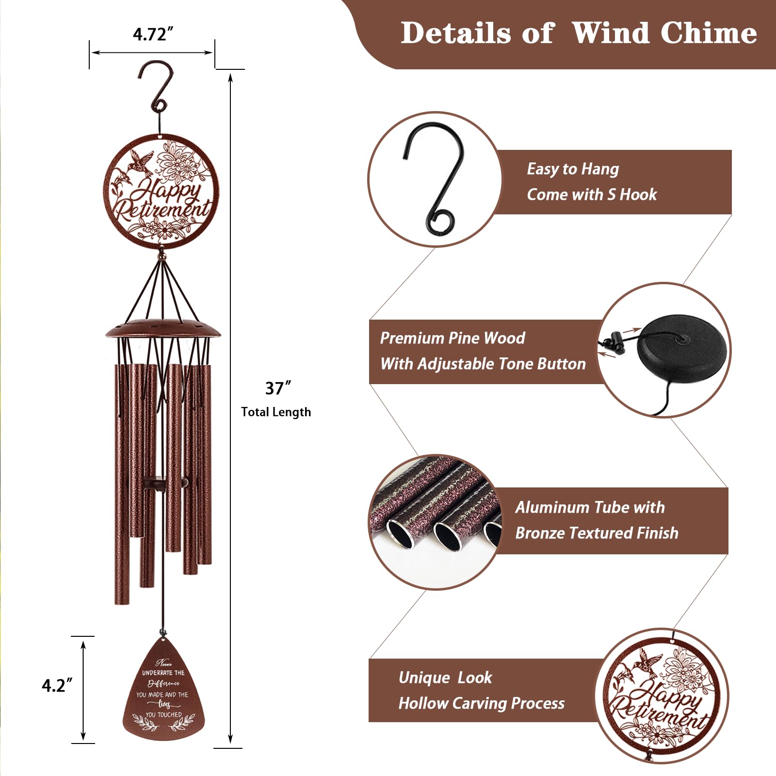 Doopeer wind chime with adjustable striker for customizable tones.