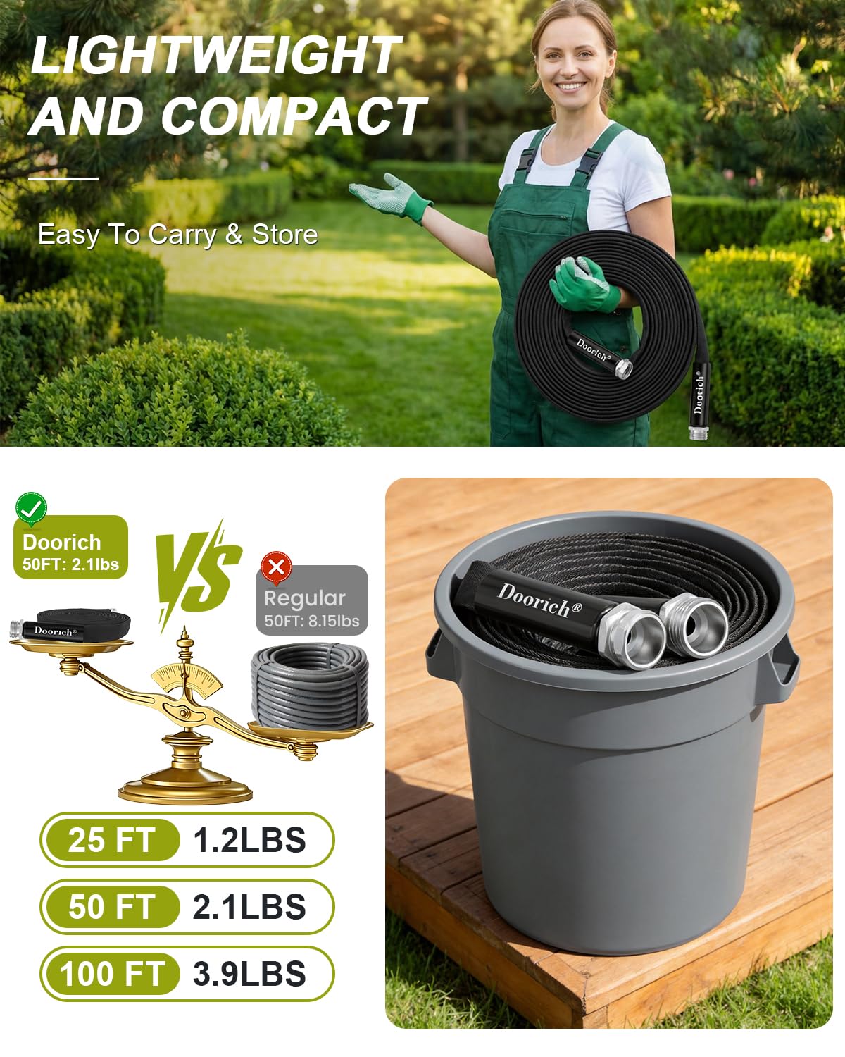 Doorich lightweight design in hand demonstrates effortless handling and maneuverability around plants.