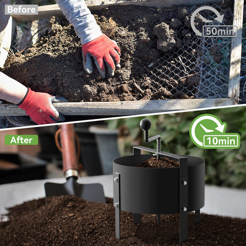 Dootiva Rotary Soil Sifter mesh 1-5 inch screening delivers finer soil and clean compost.