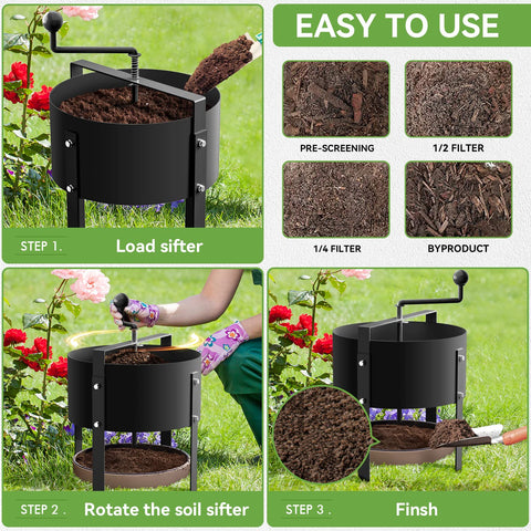 Dootiva Rotary Soil Sifter sturdy metal construction promises years of use.