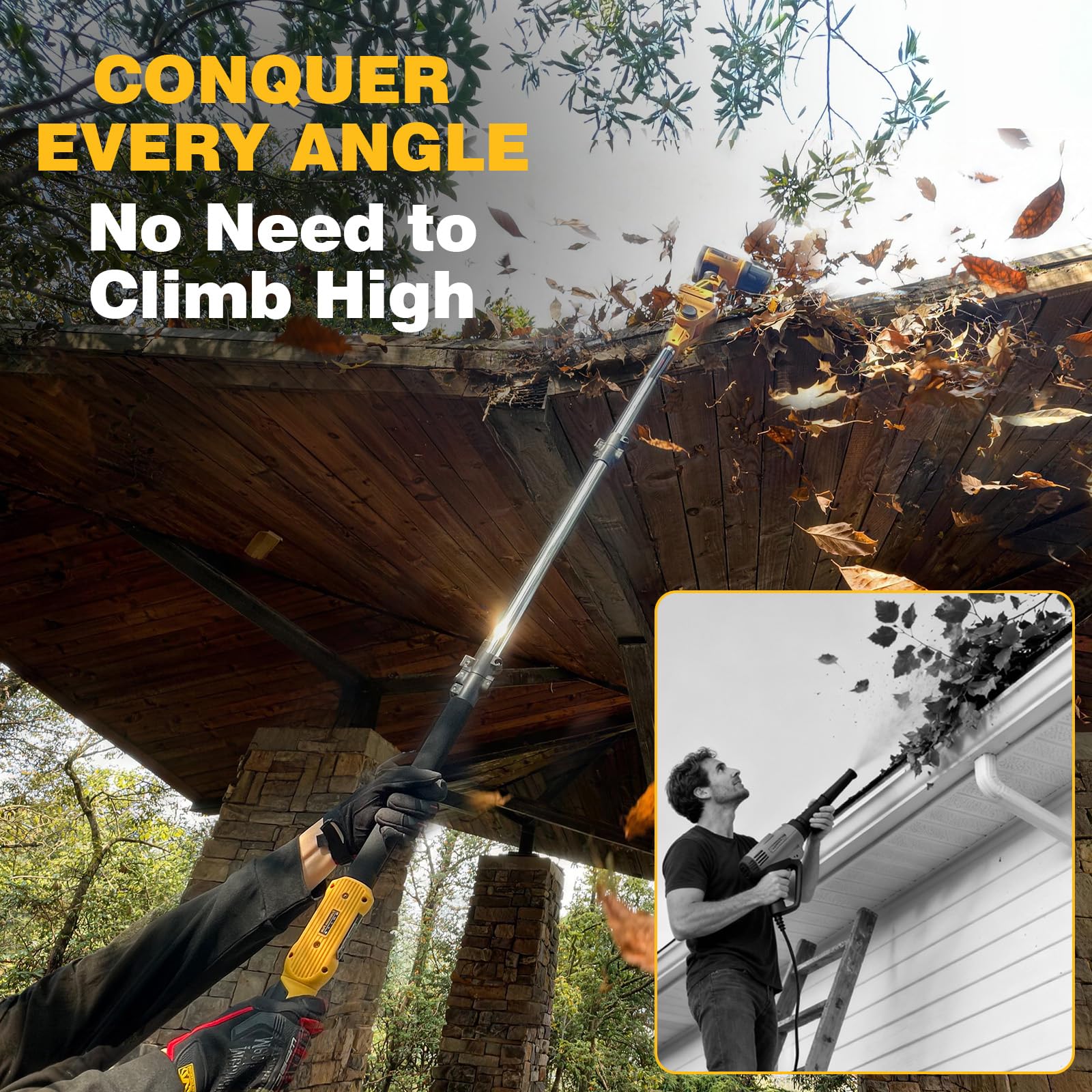 DOOYUTOOL 77-inch pole extends reach to gutters and eaves.