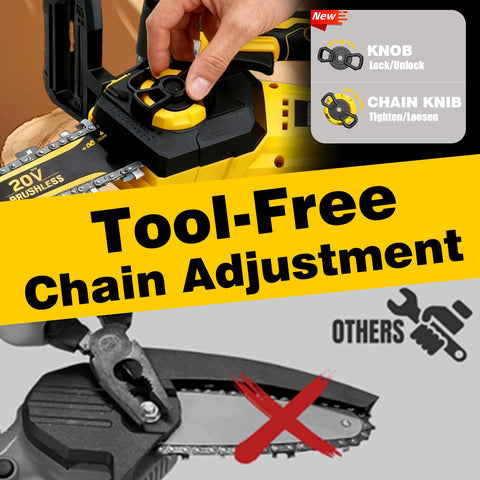 DOOYUTOOL chain brake button image showing immediate stop for safety.