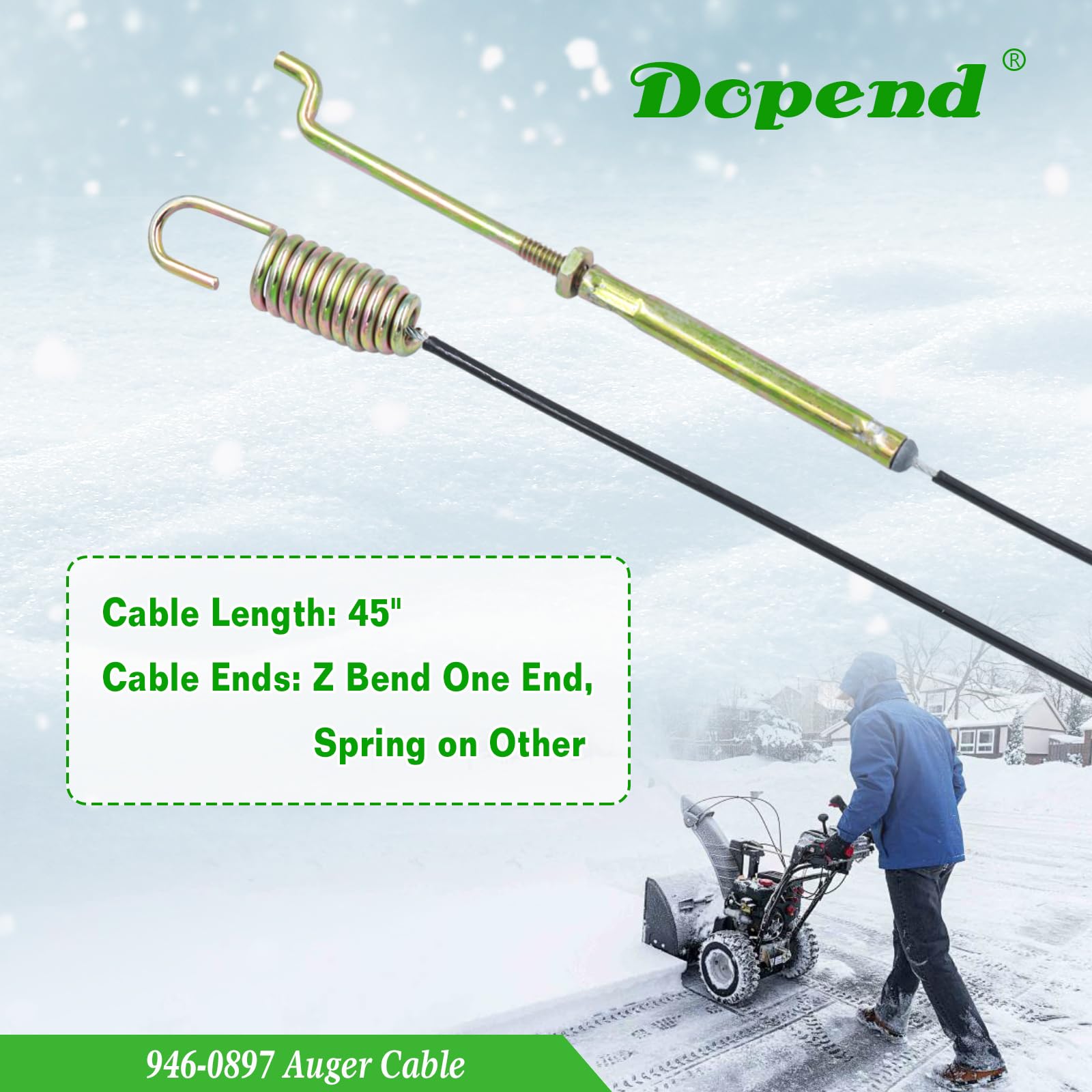 Dopend auger cable fits MTD and Craftsman snowblowers for reliable drive.