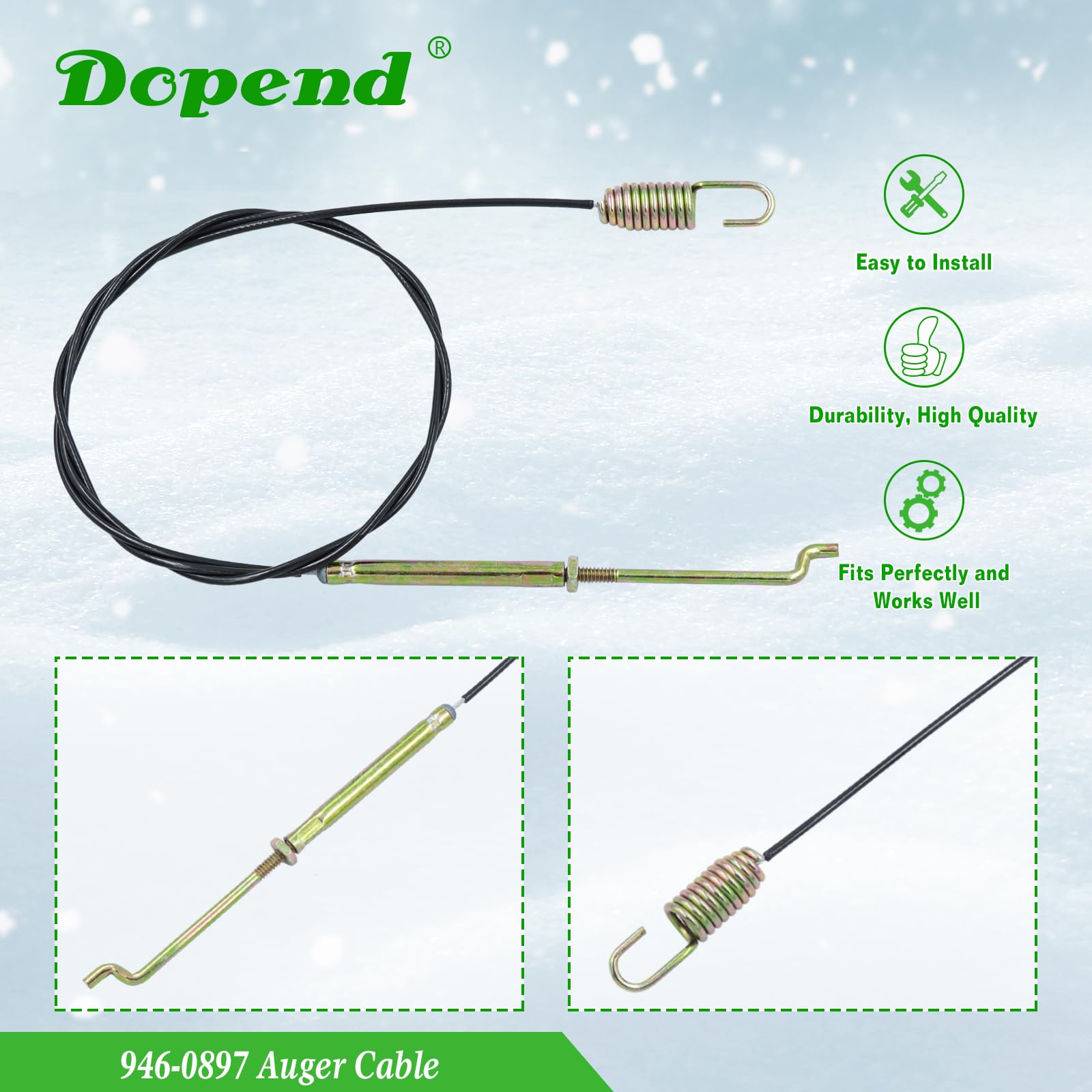 Dopend auger cable for Troy-Bilt and Cub Cadet models enabling smooth operation.