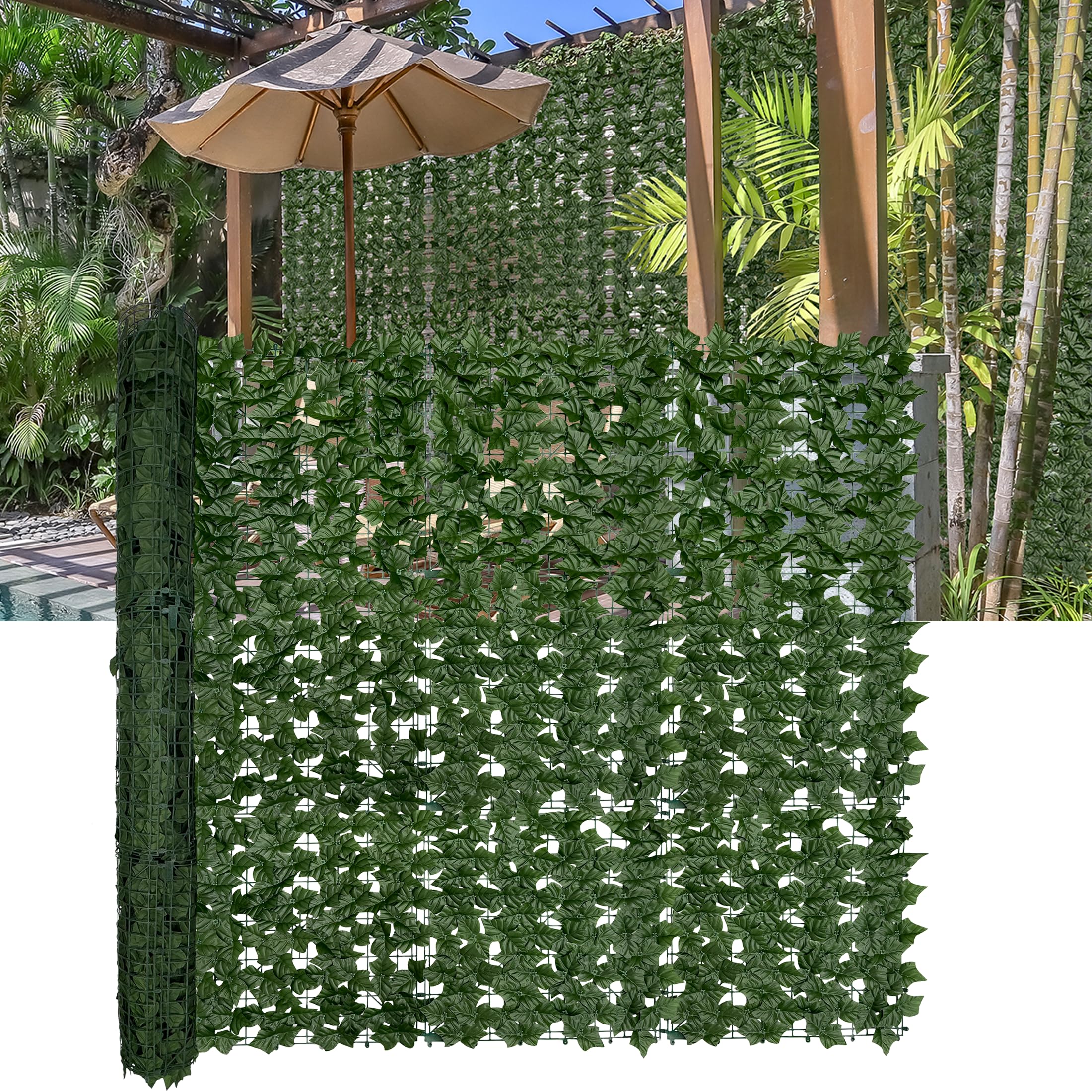 DOPGIB artificial ivy fence screen provides quick privacy and lush backdrop.