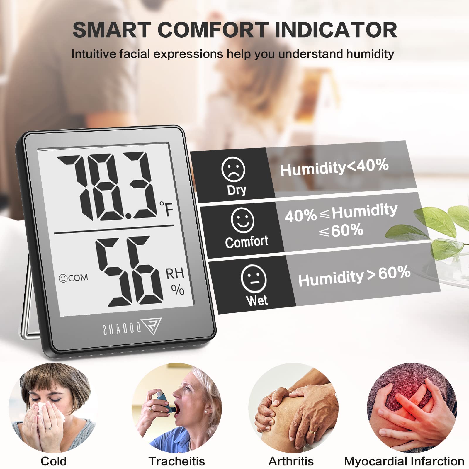 DOQAUS air comfort indicator icons help you adjust humidity for comfort