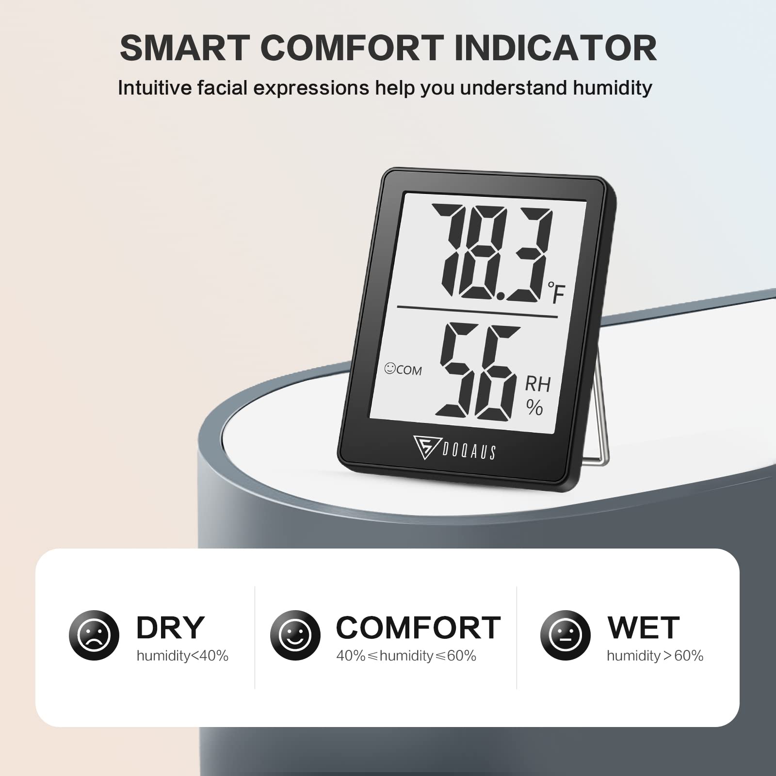 DOQAUS hygrometer with large 2.3-inch LCD delivers easy-to-read numbers from any angle
