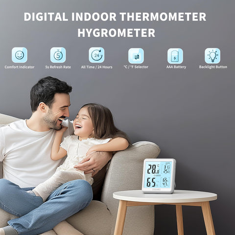 DOQAUS digital hygrometer backlit display stays readable in dim rooms