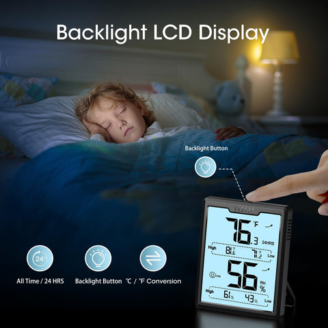 DOQAUS hygrometer backlit display for reading in dim conditions
