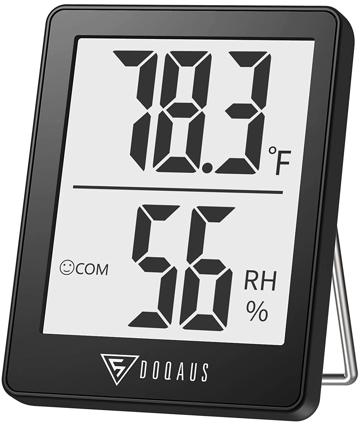 DOQAUS digital hygrometer front view shows accurate temperature and humidity at a glance.