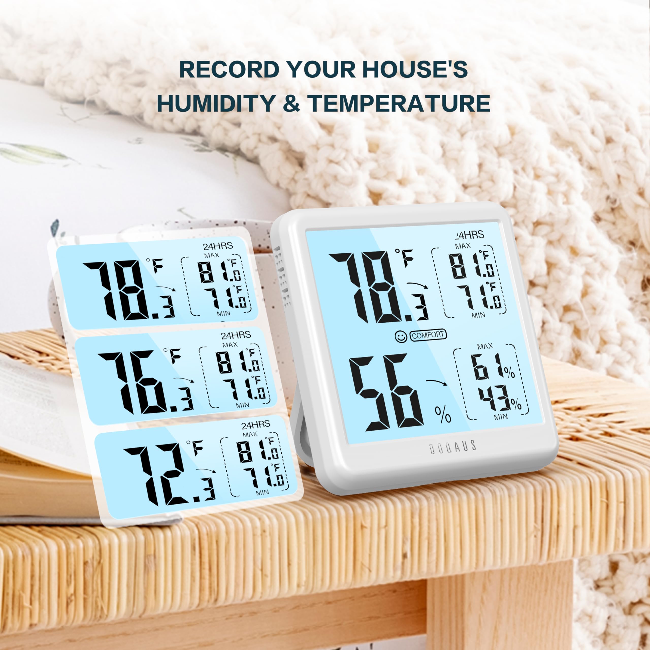 DOQAUS digital hygrometer humidity readout helps monitor moisture levels