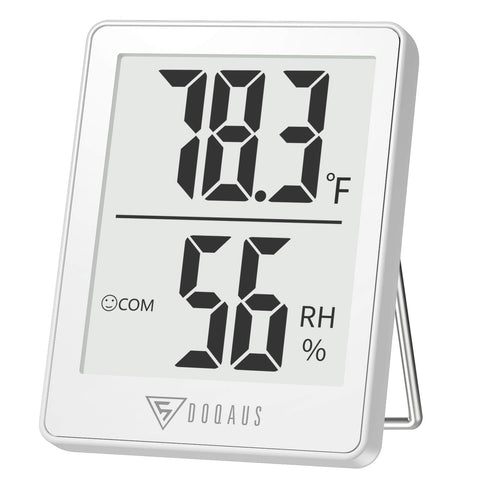 DOQAUS Digital Hygrometer LCD display shows precise temperature and humidity at a glance.