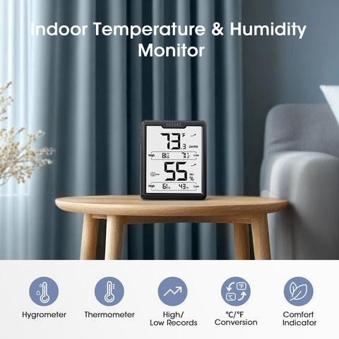 DOQAUS digital hygrometer with precision sensor for reliable humidity and temperature readings.