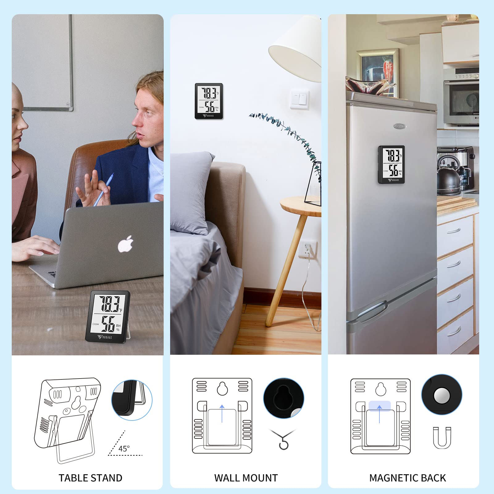 DOQAUS table stand keeps the meter within reach on a desk