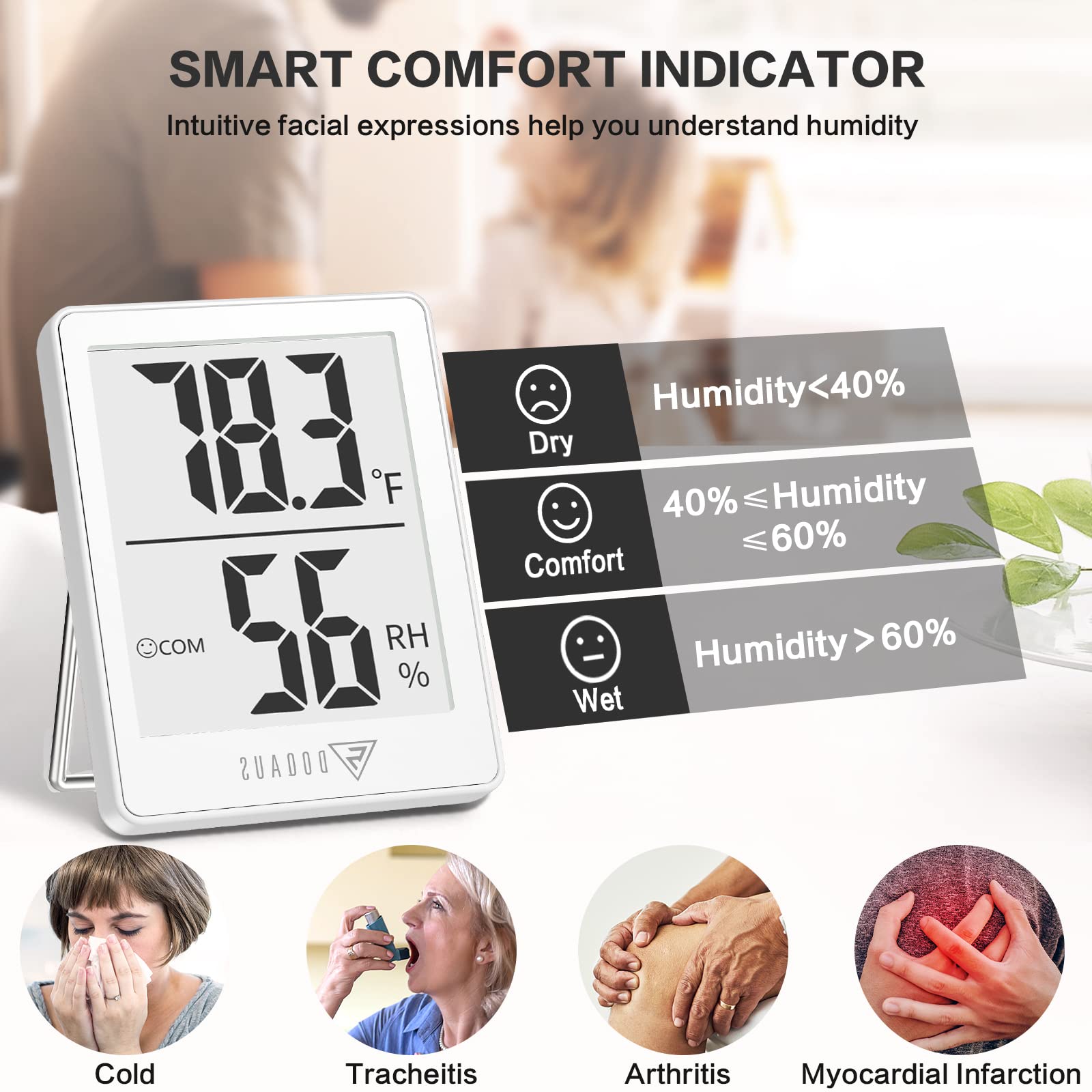 DOQAUS thermometer with magnetic back for easy metal-surface placement.