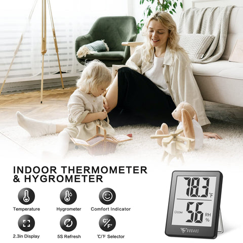 DOQAUS indoor thermometer with compact display for easy reading from any angle