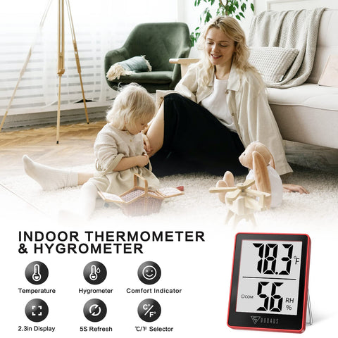 DOQAUS temperature and humidity monitor with clear LCD readout