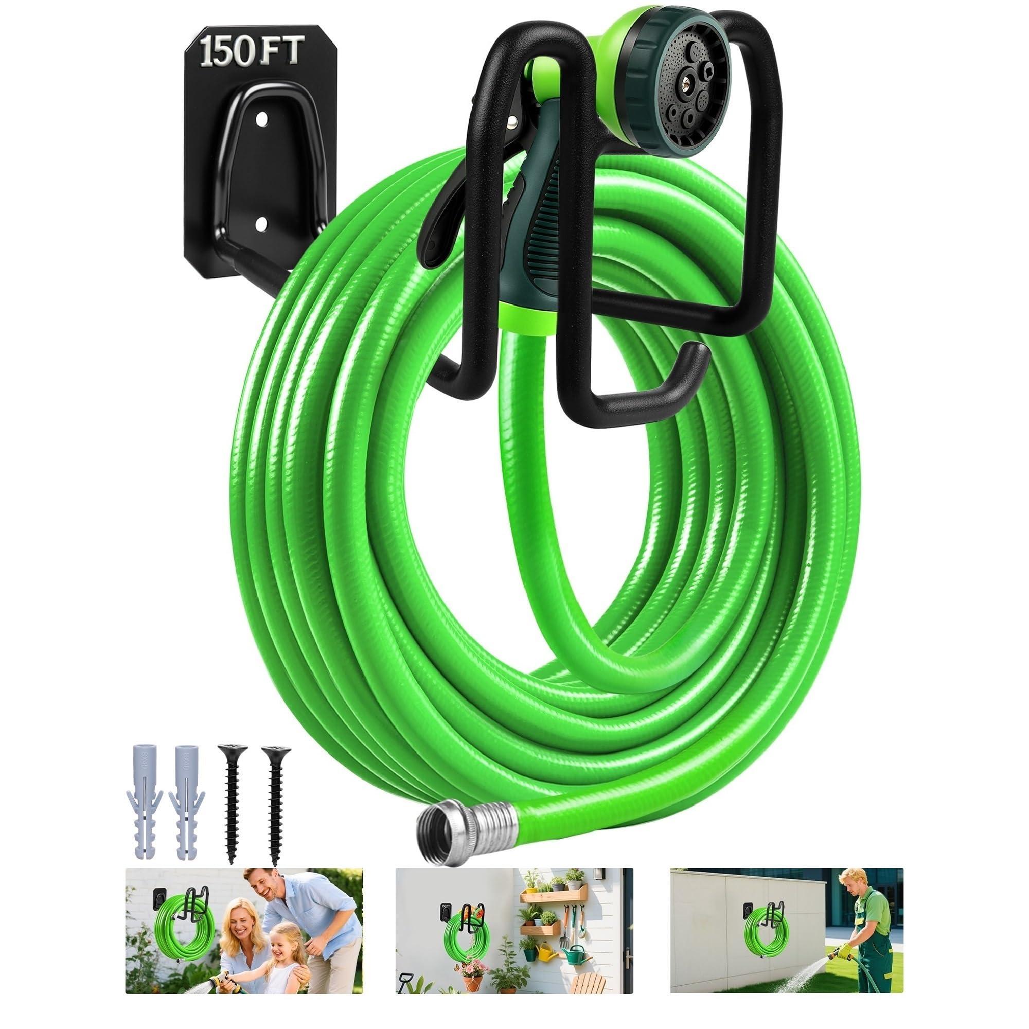 Dorblely garden hose holder wall mount with a sturdy metal frame for outdoor storage