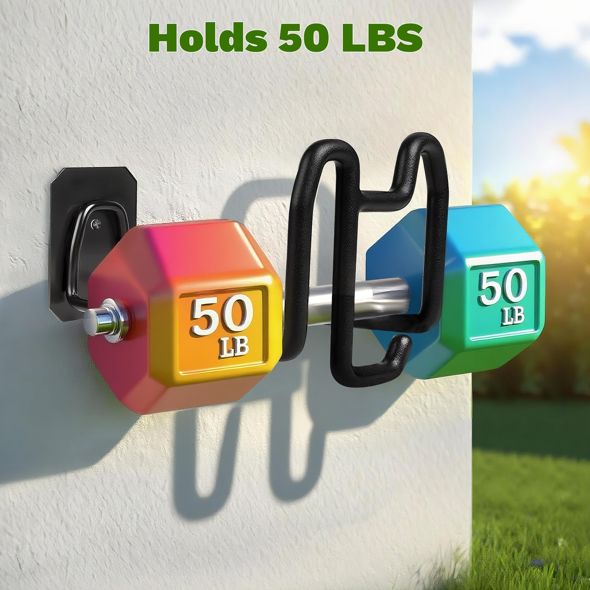 Neat backyard with Dorblely hose holder organizing hoses and tools