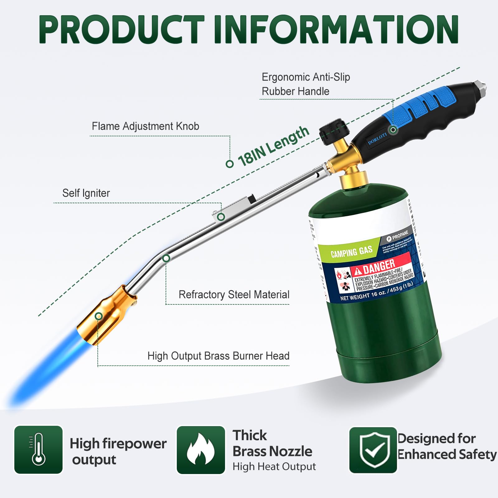 DORLOTI Grill Torch angled nozzle for safer lighting and control