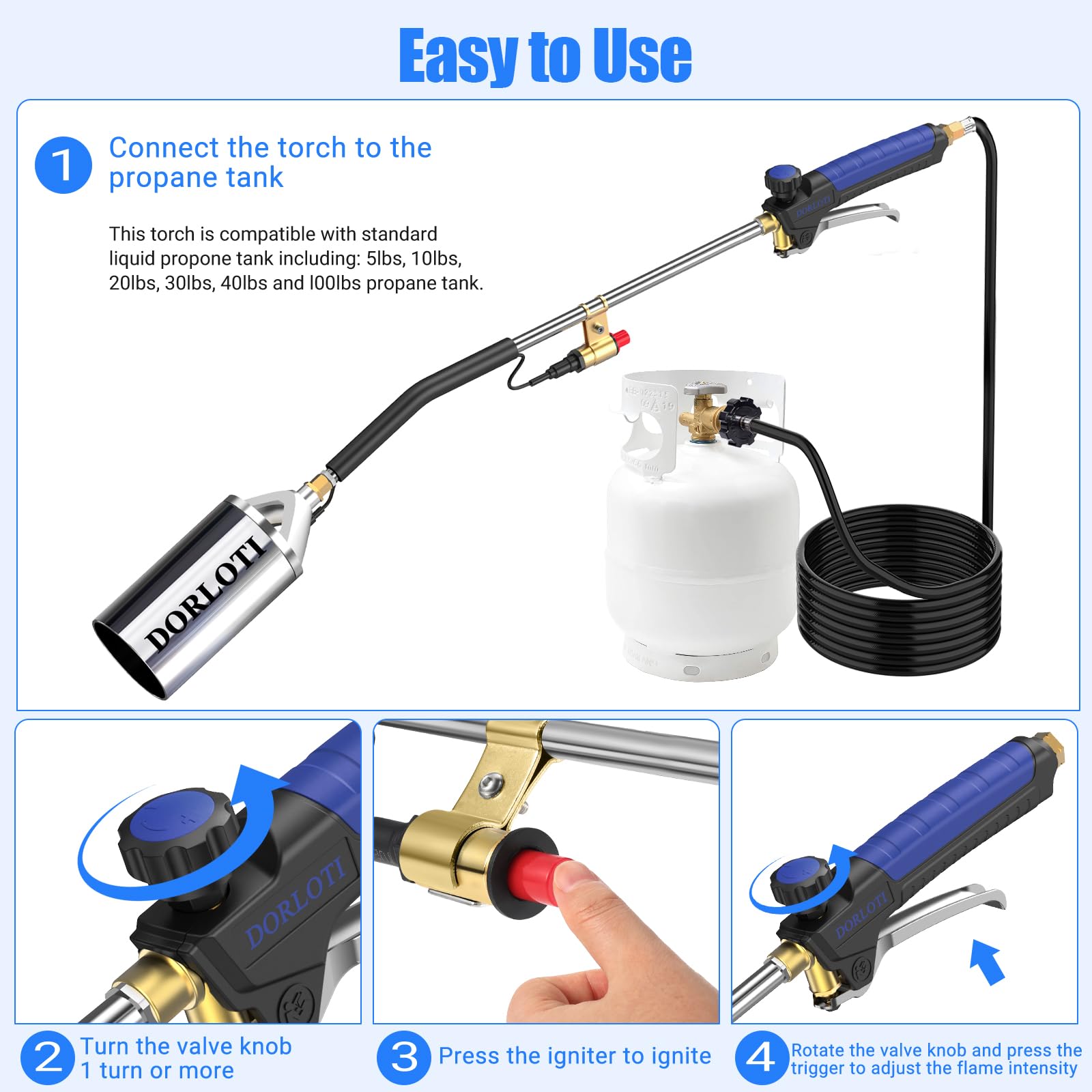 DORLOTI 10-foot hose offers safer extended reach during tasks.