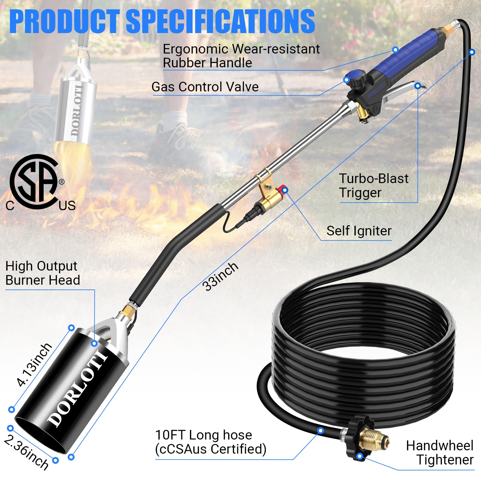 DORLOTI 10ft hose extends reach for safer use.