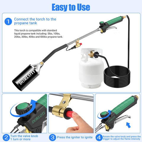 DORLOTI 10-foot hose extends reach for safer outdoor operation.