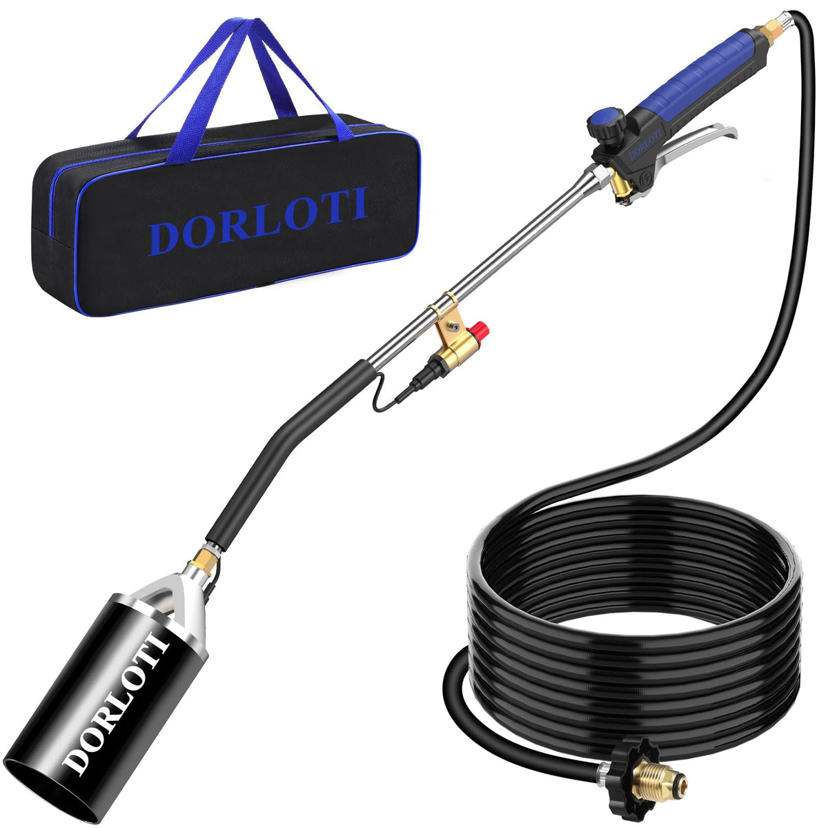 DORLOTI propane torch with storage bag for portable weed control.