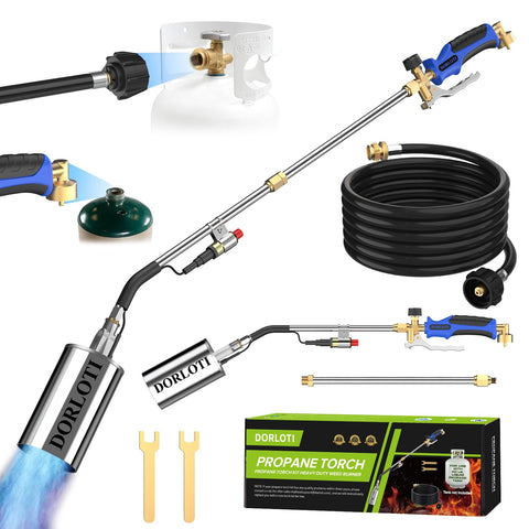 DORLOTI propane torch weed burner nozzle and ergonomic handle for precise ignition.