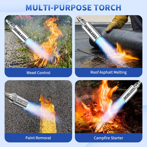 Dorloti propane torch in action for weed burning and campfire ignition