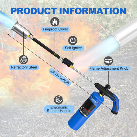 DORLOTI weed torch with 30-inch extended handle reduces bending